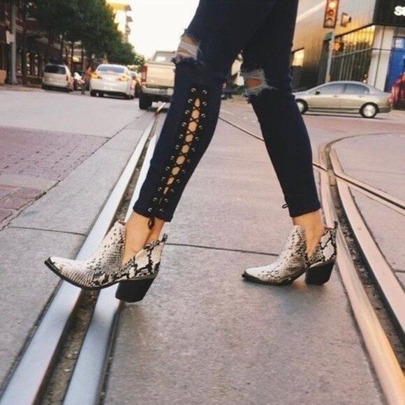 Jeffrey Campbell Cromwell Western Cowboy Snake Print Leather Boots - Picture 3 of 13